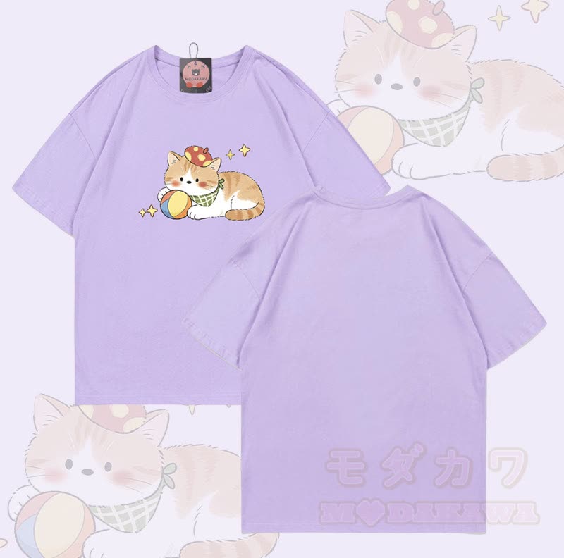 Modakawa T-Shirt aus 100 % Baumwolle mit Katzenmotiv - Lila - 5XL - image 5