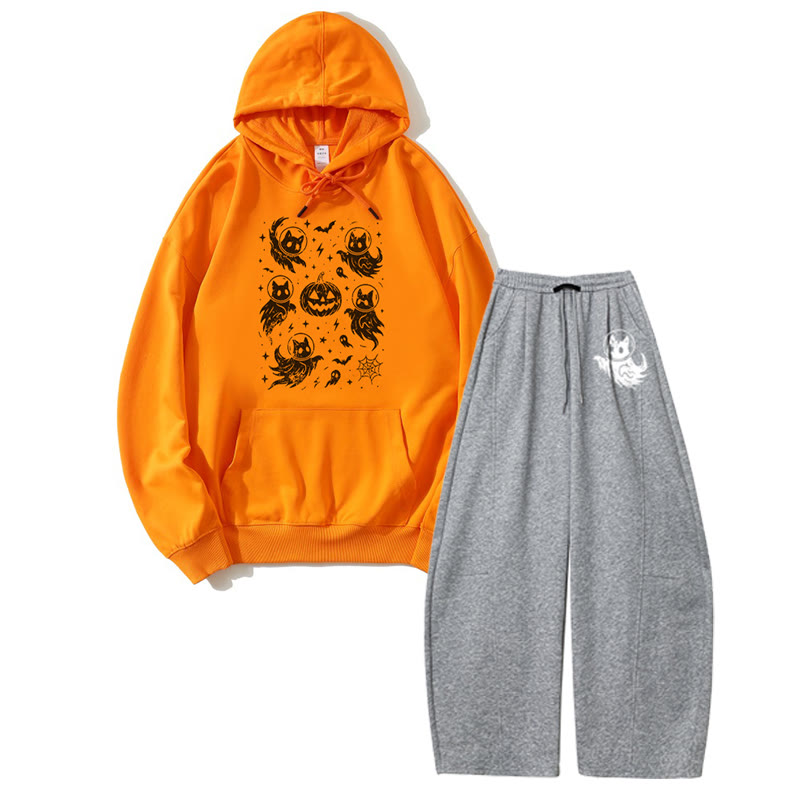 MODAKAWA Ghost Cat Pumpkin Hoodie Wide Leg Pants Zweiteiliges Set - Orange&Dark Grey - 5XL - image 7