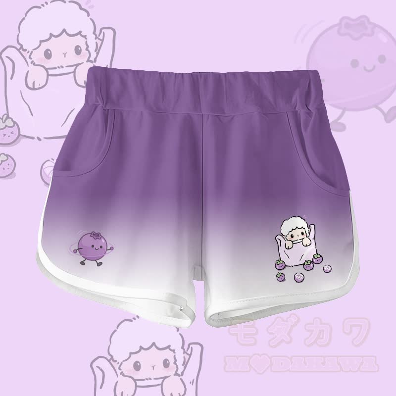 Zweiteiliges Set aus 100% Baumwolle mit Schaf- und Blaubeermotiv, dazu passende Shorts und ein Farbverlauf-Set von Modakawa - Lila Shorts - 5XL - image 5