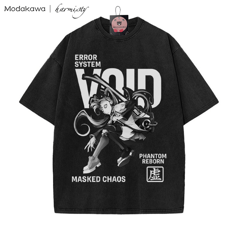 Masked Girl Grafik Unisex Vintage Washed T-Shirt - Schwarz - 5XL - image 4