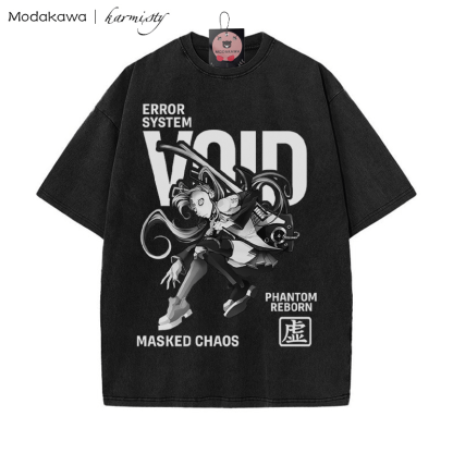 Masked Girl Grafik Unisex Vintage Washed T-Shirt - Schwarz - 5XL - image 4