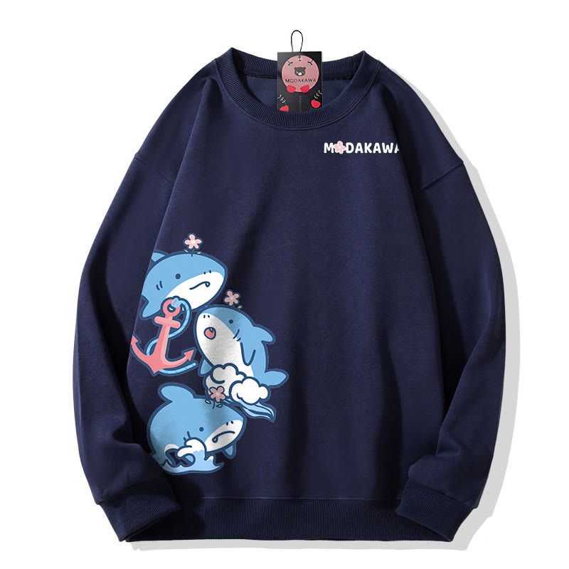 MODAKAWA Sweatshirt mit gestapeltem Hai-Motiv - Purplish Blue - 5XL - image 5