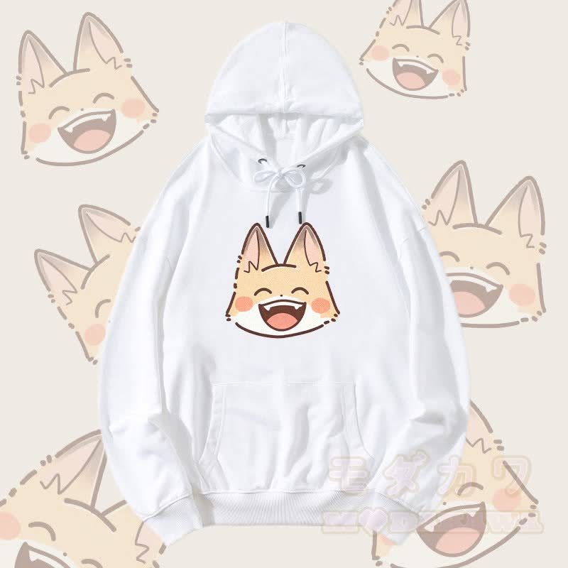 MODAKAWA Streetwear Pullover Hoodie mit lächelndem Fuchs-Motiv - Weiß - 5XL - image 3