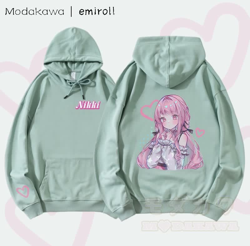 MODAKAWA X emiroll Nikki Herz-Grafik Baumwollmischung Passender Hoodie - Grün - 5XL - image 3