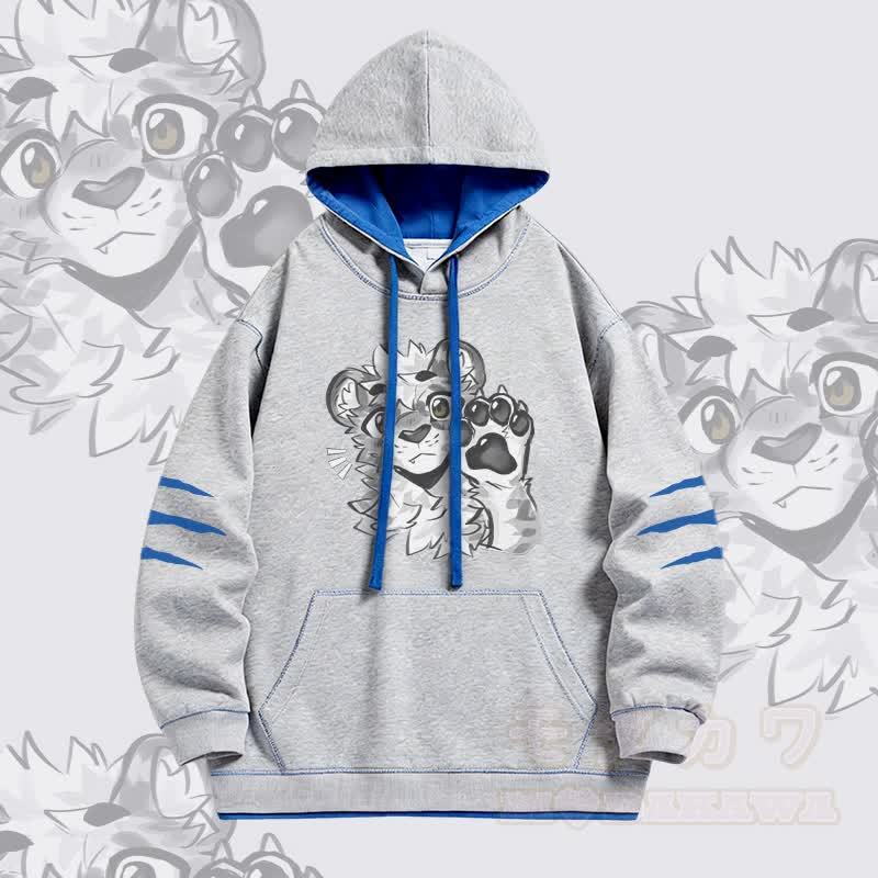 MODAKAWA X atka Tiger Paw Wave Graphic Oversized Contrast Lining Pullover Hoodie - Grau - 4XL - image 3