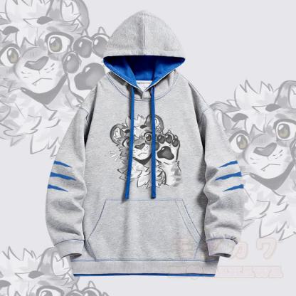 MODAKAWA X atka Tiger Paw Wave Graphic Oversized Contrast Lining Pullover Hoodie - Grau - 4XL - image 3