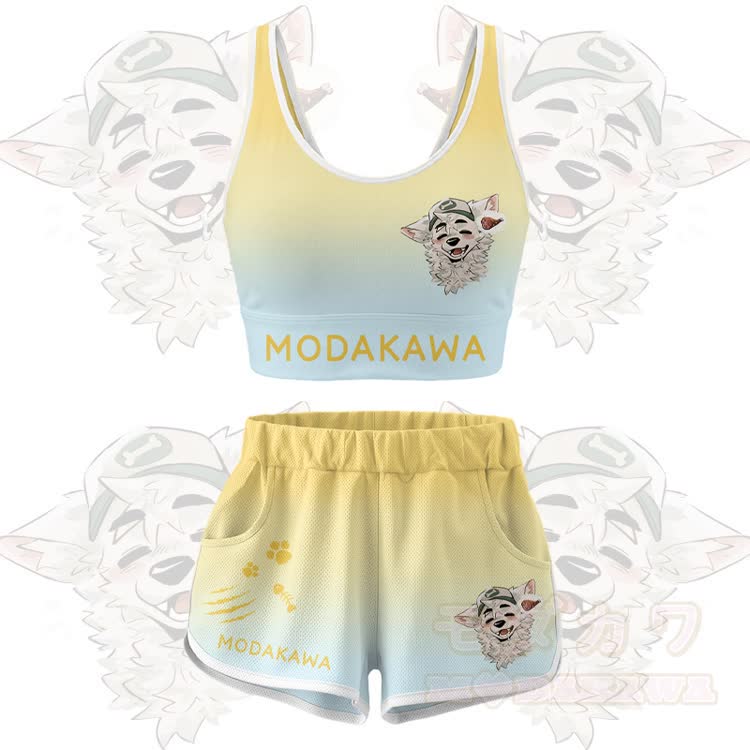MODAKAWA X atka Fox Wants Meat Grafik Crop Tank Tank Sport Top Shorts Bikini passendes Outfit - Gelbes Set - 5XL - image 13
