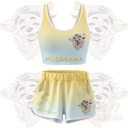 MODAKAWA X atka Fox Wants Meat Grafik Crop Tank Tank Sport Top Shorts Bikini passendes Outfit - Gelbes Set - 5XL - image 13