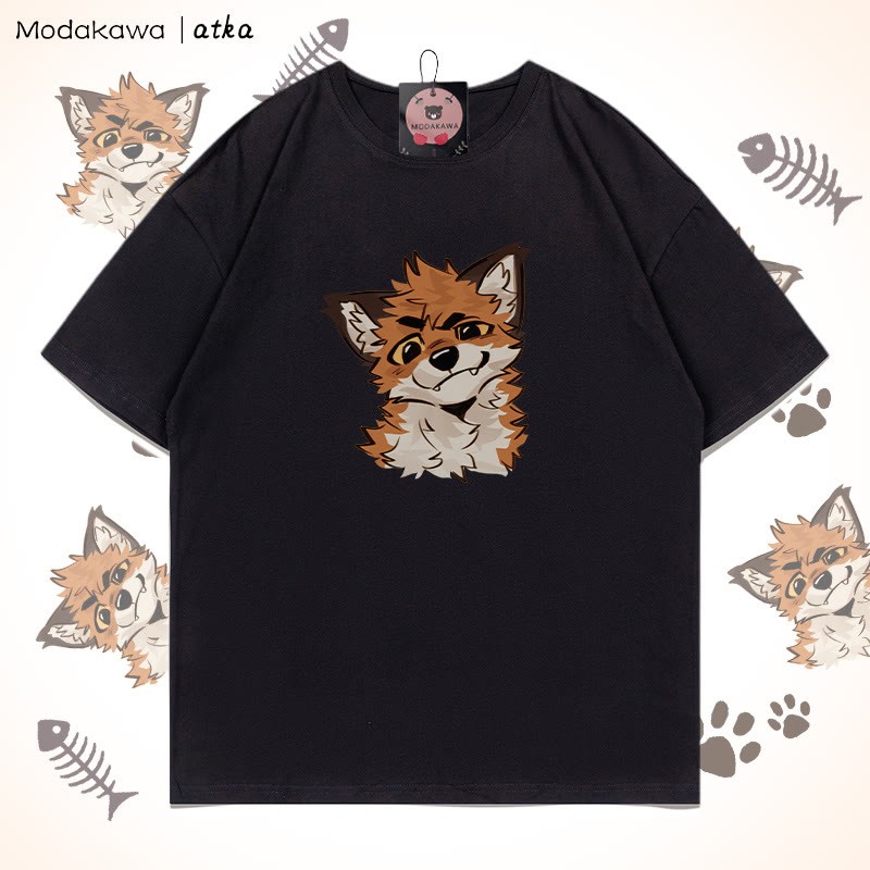 MODAKAWA X atka Lustiges Fuchs-Grafik-T-Shirt - Black - 5XL - image 7