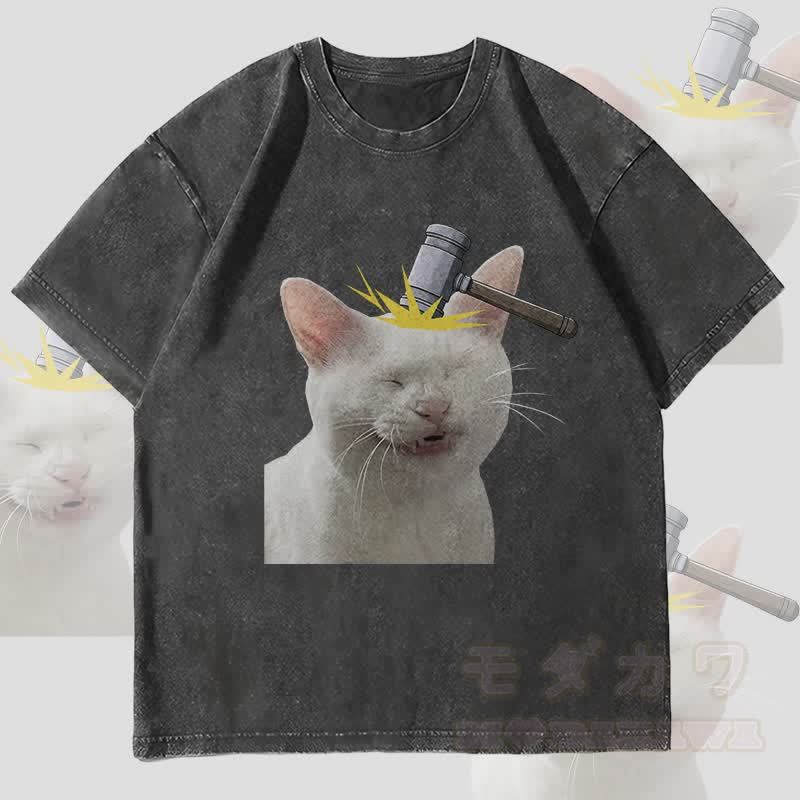 MODAKAWA Unisex-T-Shirt mit Bonked Cat-Motiv im Vintage-Stil - Schwarz - 4XL - image 4