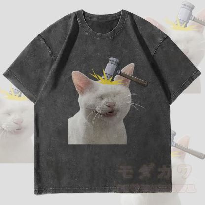 MODAKAWA Unisex-T-Shirt mit Bonked Cat-Motiv im Vintage-Stil - Schwarz - 4XL - image 4