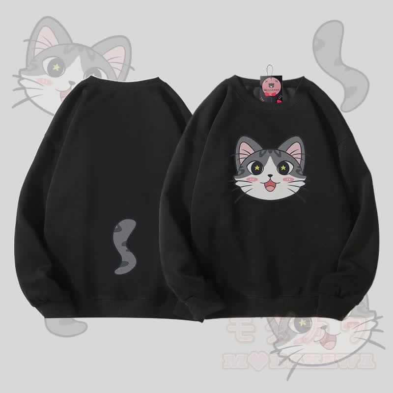 MODAKAWA Unisex-Sweatshirt mit Katzenmotiv (Gesicht und Schwanz) - Schwarz - 5XL - image 4