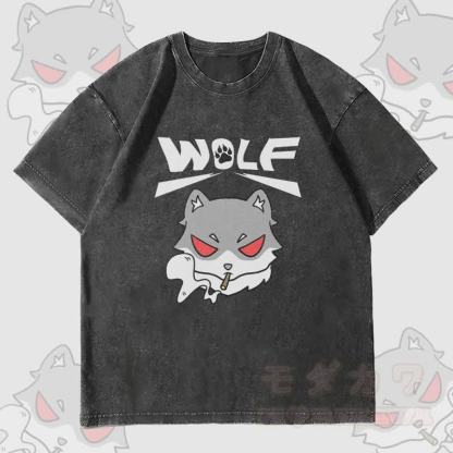 MODAKAWA Smoking Wolf Grafik Unisex Vintage Washed T-Shirt - Schwarz - 4XL - image 4