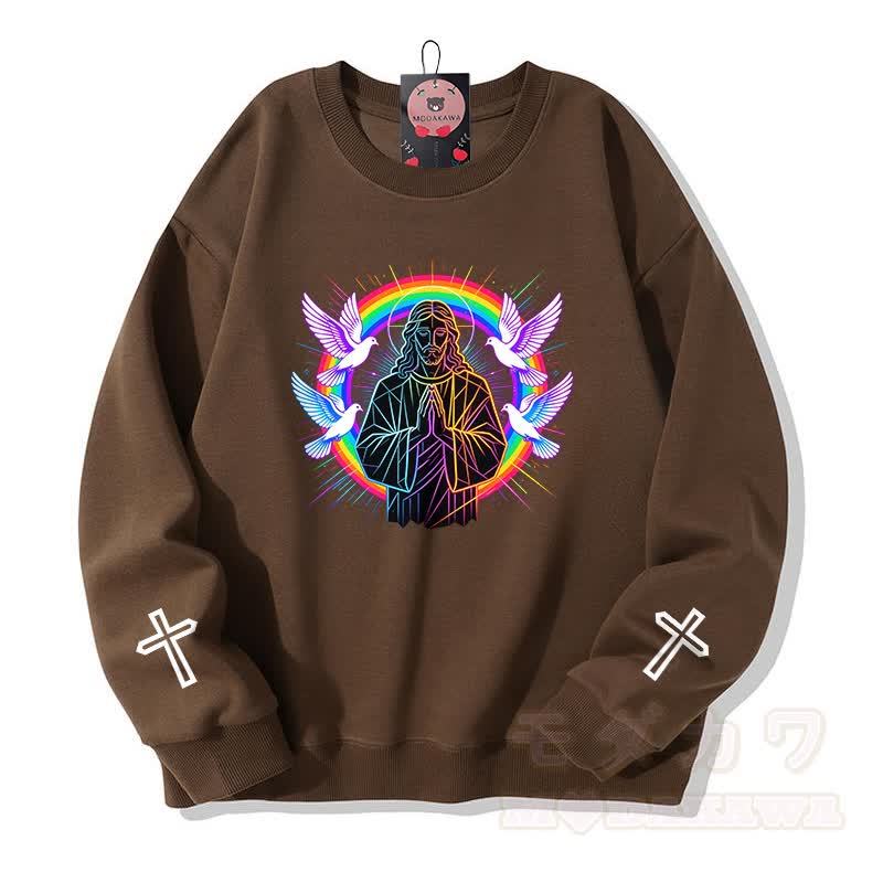 Modakawa Sweatshirt mit Gebetstauben-Kreuz-Grafik - Braun - 5XL - image 5