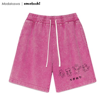 MODAKAWA X emotochi – Shorts mit Vintage-Waschung und Kitty-Grafik - Rosenrot - 3XL - image 5