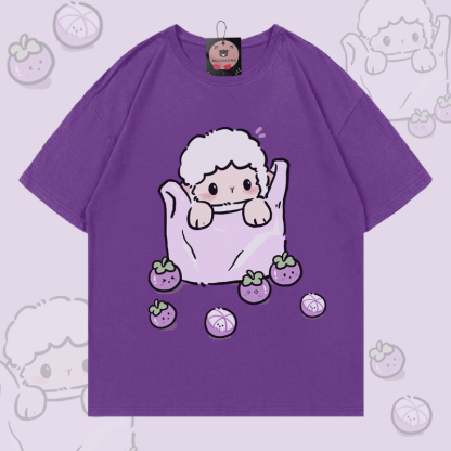 Modakawa T-Shirt aus 100 % Baumwolle mit Schaf- und Blaubeermotiv - Purple - 5XL - image 2