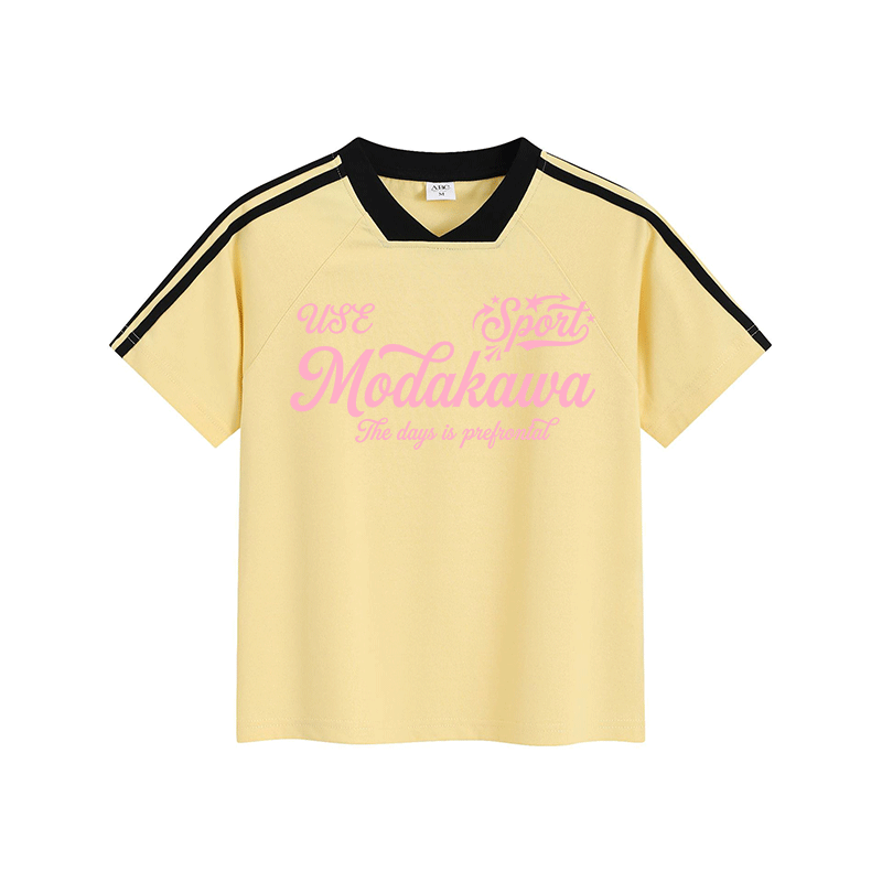 USE SPORT Graphic Modakawa Vintage Stripe V-Neck T-Shirt - Yellow - L - image 5