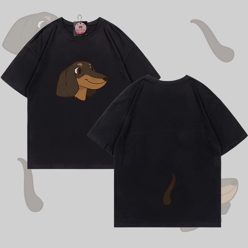 MODAKAWA Welpengesicht- und Schwanzgrafik-T-Shirt - Black - 5XL - image 4