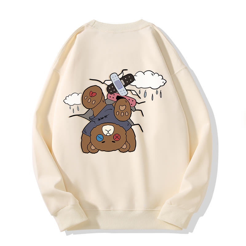MODAKAWA I WAS EMO Upside Down Bear Graphic Unisex Sweatshirt - Beige - 5XL - image 4