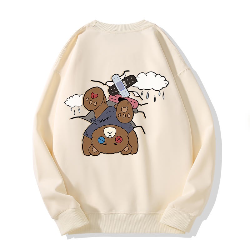 MODAKAWA I WAS EMO Upside Down Bear Graphic Unisex Sweatshirt - Beige - 5XL - image 4