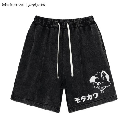 MODAKAWA X popipeko – Shorts mit verwaschenem Vintage-Schriftzug und Welpen-Buchstabendruck - Black - 3XL - image 4