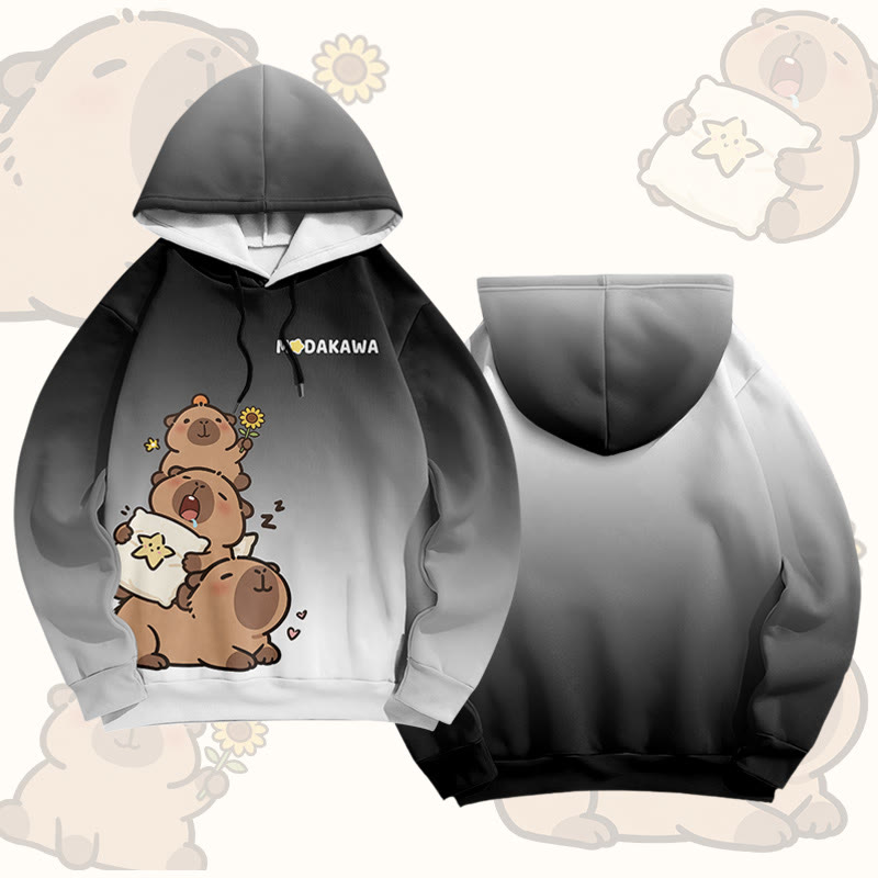 Capybara Stack Graphic Modakawa Pullover Hoodie - Black & White - 6XL - image 4