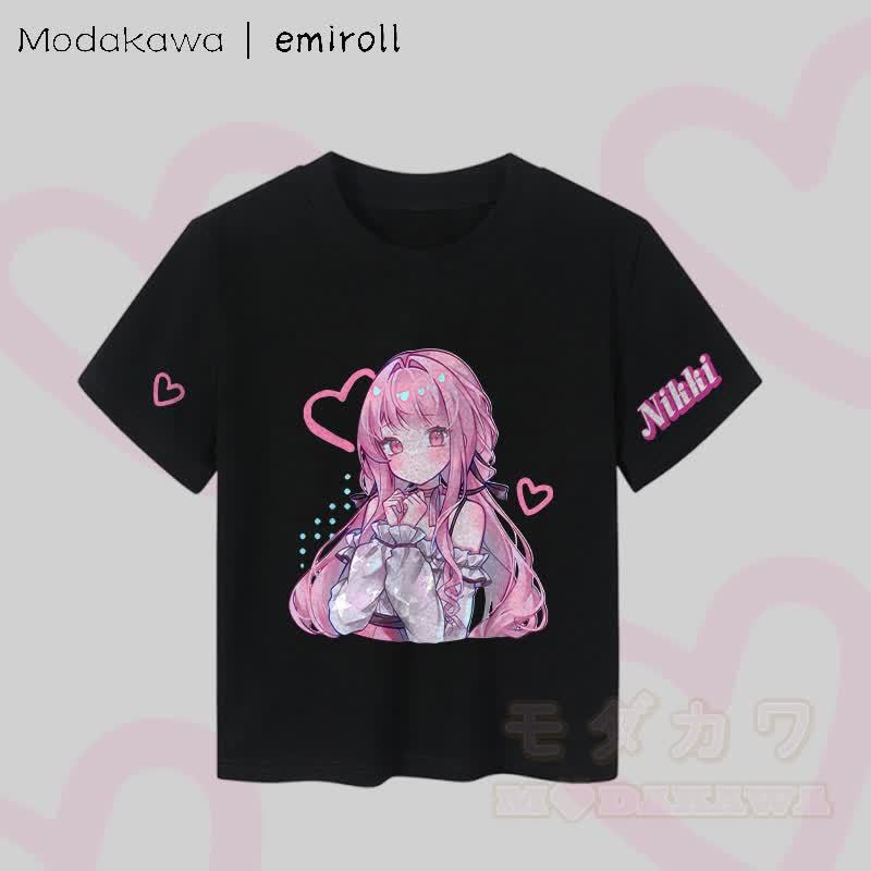 MODAKAWA X emiroll Nikki Heart Graphic Damen Cropped T-Shirt, 92 % gekämmte Baumwolle - Schwarz - XL - image 5