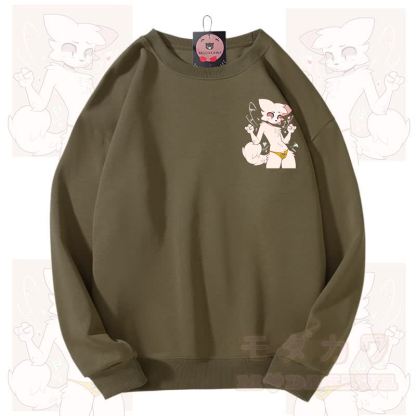 MODAKAWA X zarckets Katzen-Grafik Unisex-Sweatshirt - Armeegrün - 3XL - image 7