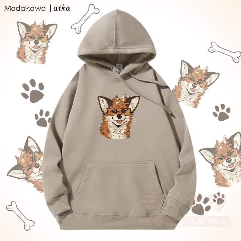 Kapuzenpullover mit Fleecefutter und Fuchs mit Brille - Helles Khaki - 5XL - image 5