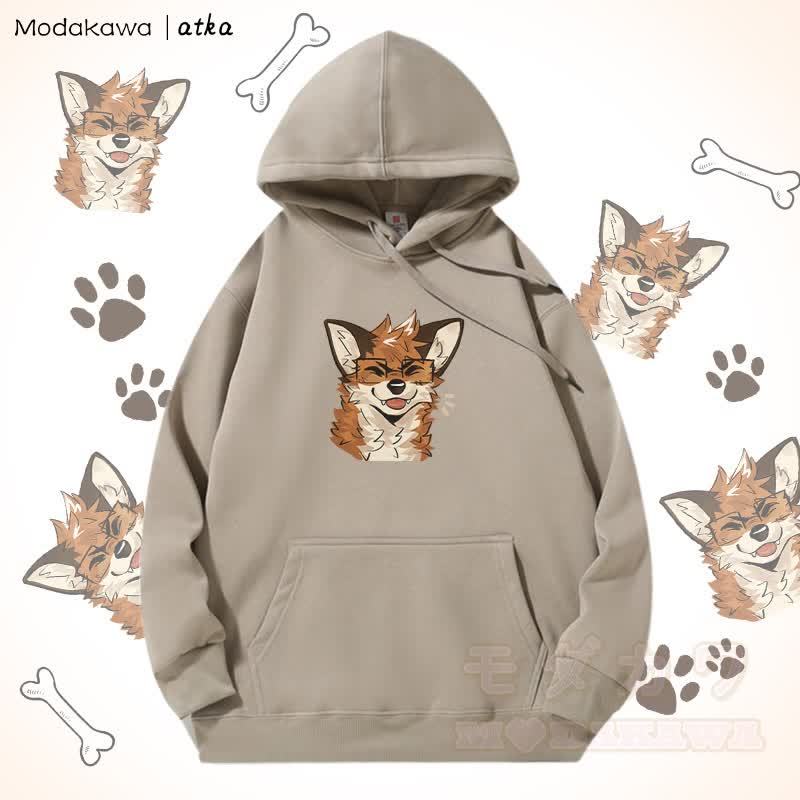 Kapuzenpullover mit Fleecefutter und Fuchs mit Brille - Helles Khaki - 5XL - image 5