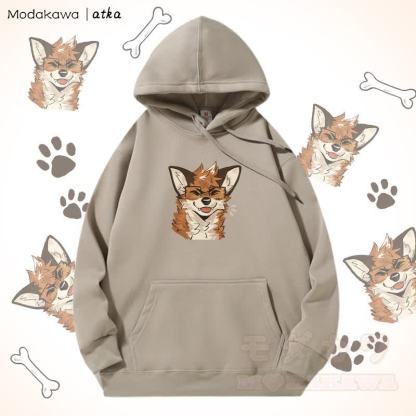 Kapuzenpullover mit Fleecefutter und Fuchs mit Brille - Helles Khaki - 5XL - image 5