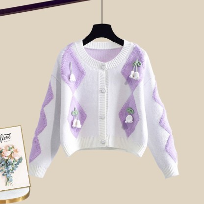 3D-Blumen-Cardigan, passender Tüllrock und Outfit - Purple Cardigan Sweater - XL - image 6