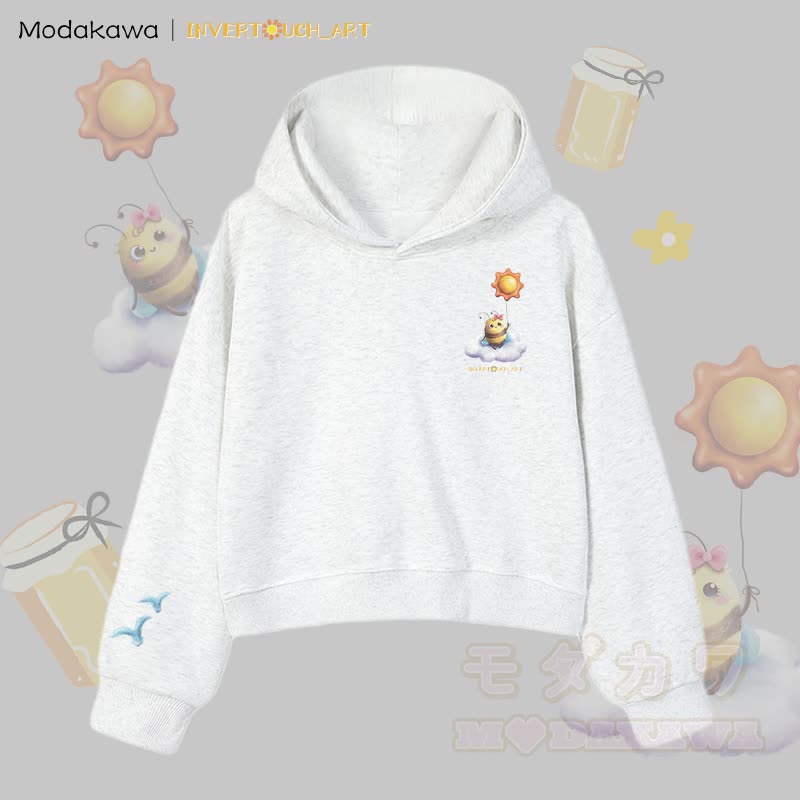 MODAKAWA X INVERTOUCH_ART Cloud Bee Graphic Modakawa Cropped Cotton Hoodie - Grau C - 3XL - image 15