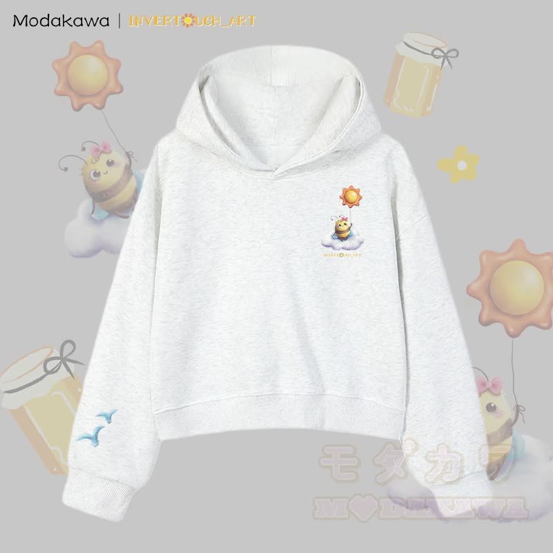 MODAKAWA X INVERTOUCH_ART Cloud Bee Graphic Modakawa Cropped Cotton Hoodie - Grau C - 3XL - image 15