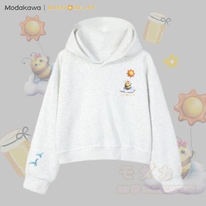 MODAKAWA X INVERTOUCH_ART Cloud Bee Graphic Modakawa Cropped Cotton Hoodie - Grau C - 3XL - image 15