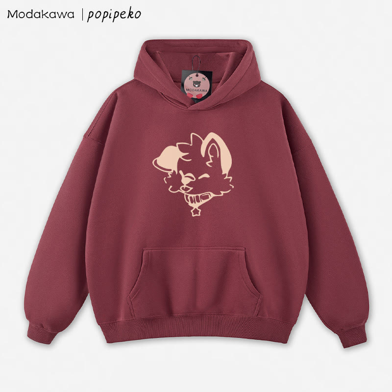 MODAKAWA X popipeko Lockerer Hoodie mit Welpen-Print - Dark Red - 5XL - image 6