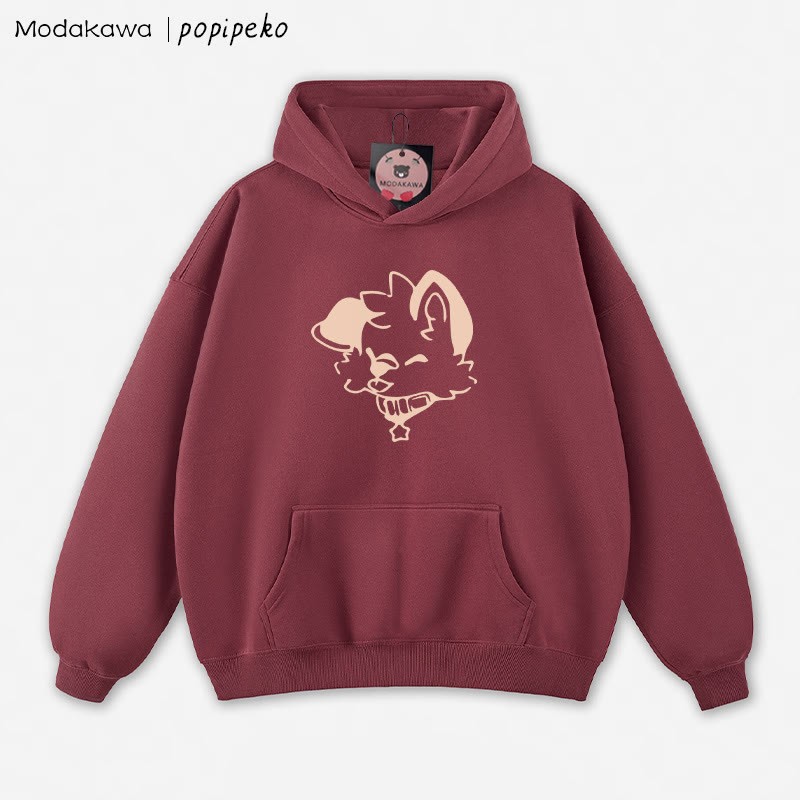 MODAKAWA X popipeko Lockerer Hoodie mit Welpen-Print - Dark Red - 5XL - image 6