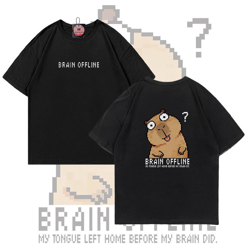 Modakawa T-Shirt aus 100 % Baumwolle mit verwirrtem Wasserschwein-Motiv - Black - 5XL - image 2