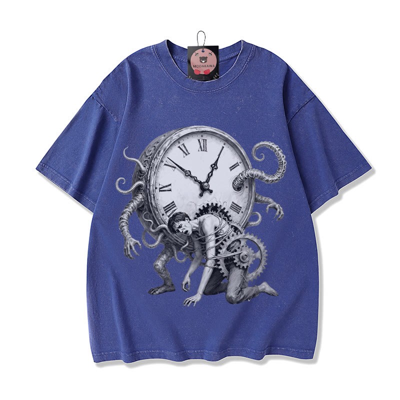 Chains Of Time Grafik Unisex Vintage Washed T-Shirt - Blau - 5XL - image 3
