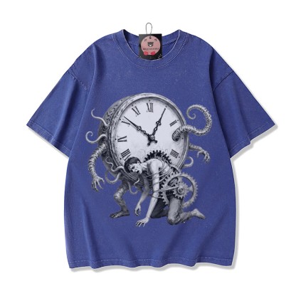 Chains Of Time Grafik Unisex Vintage Washed T-Shirt - Blau - 5XL - image 3