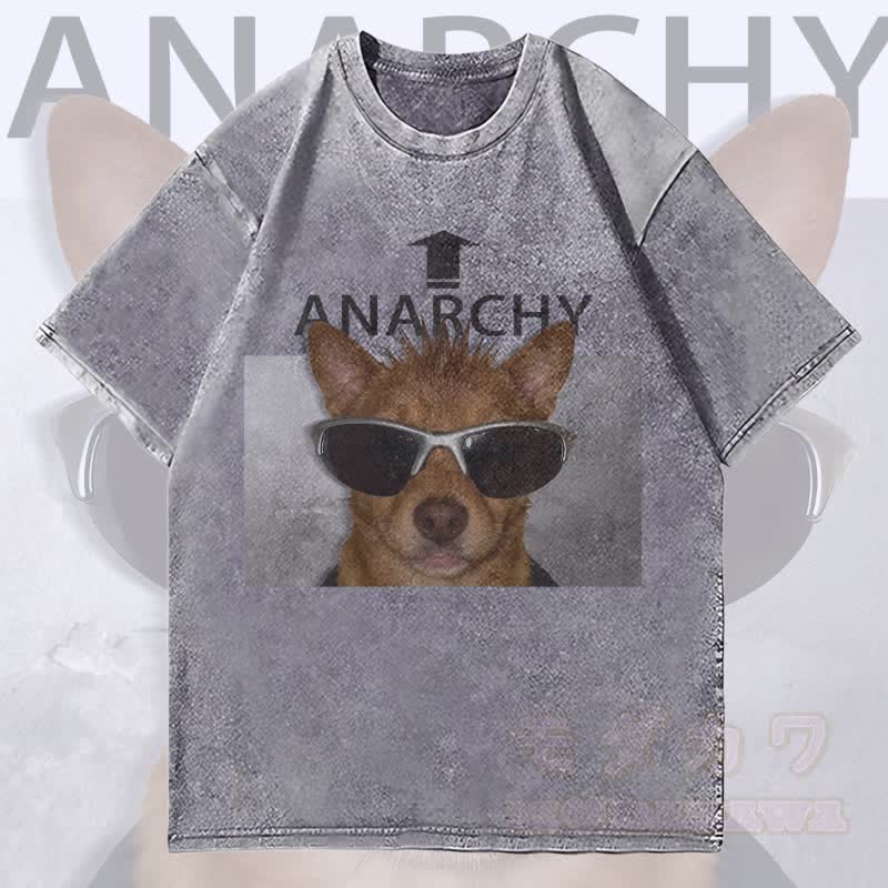 MODAKAWA ANARCHY Sonnenbrille Hunde-Grafik Unisex Vintage Washed T-Shirt - Grau - 4XL - image 3