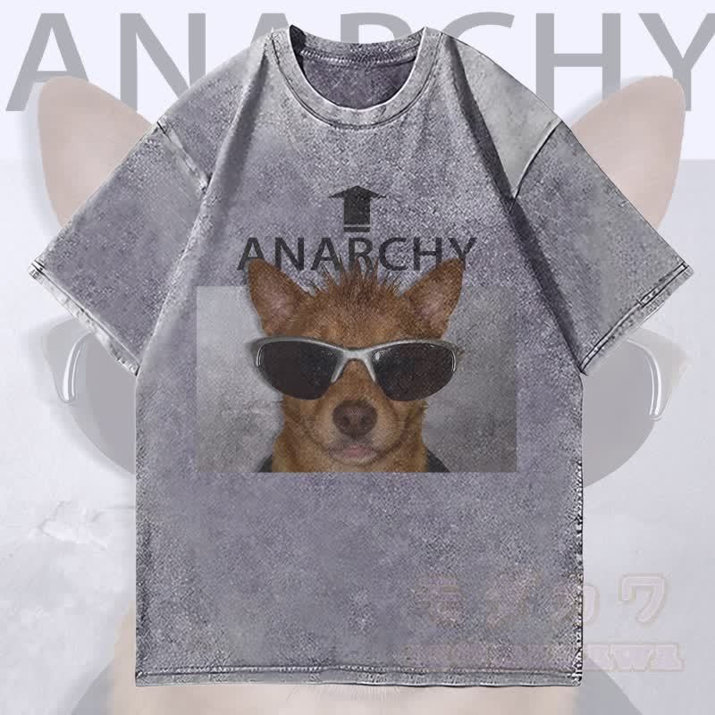 MODAKAWA ANARCHY Sonnenbrille Hunde-Grafik Unisex Vintage Washed T-Shirt - Grau - 4XL - image 3