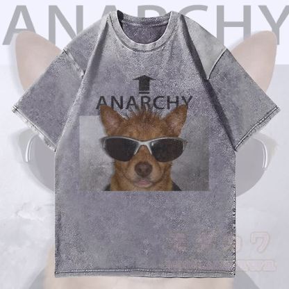 MODAKAWA ANARCHY Sonnenbrille Hunde-Grafik Unisex Vintage Washed T-Shirt - Grau - 4XL - image 3