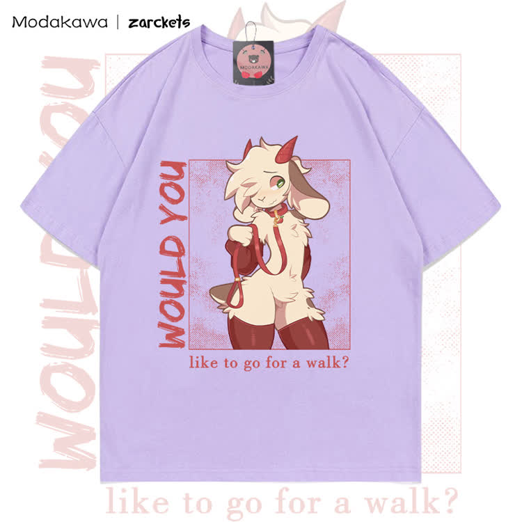 MODAKAWA X zarckets WOULD YOU Ziegen-Charakter-Grafik T-Shirt aus 100 % Baumwolle - Light Purple - 5XL - image 7