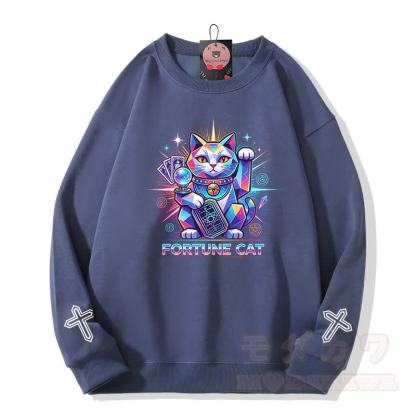 FORTUNE CAT Tarot Kreuz Grafik Modakawa Sweatshirt - Staubiges Blau - 5XL - image 4
