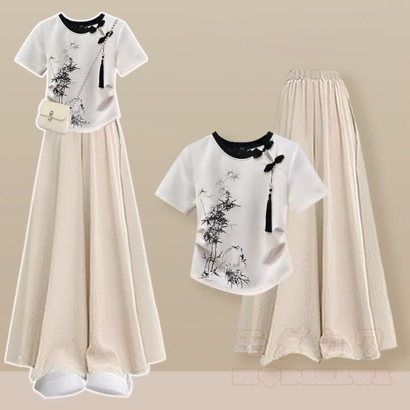 Vintage-Schnallen-T-Shirt, weit geschnittene Hose und Rock, zweiteiliges Set - Satz D - 2XL - image 4