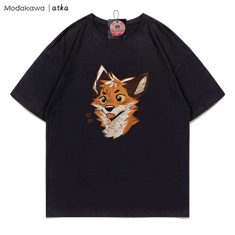 MODAKAWA X atka Freches T-Shirt mit Fuchsmotiv und herausgestreckter Zunge - Black - 5XL - image 6