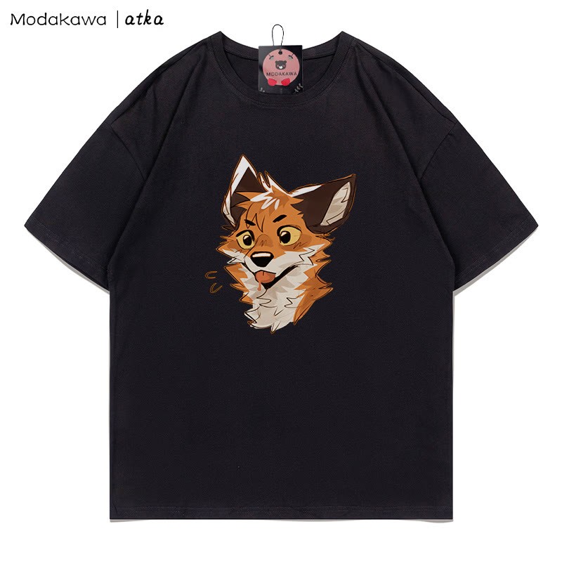 MODAKAWA X atka Freches T-Shirt mit Fuchsmotiv und herausgestreckter Zunge - Black - 5XL - image 6
