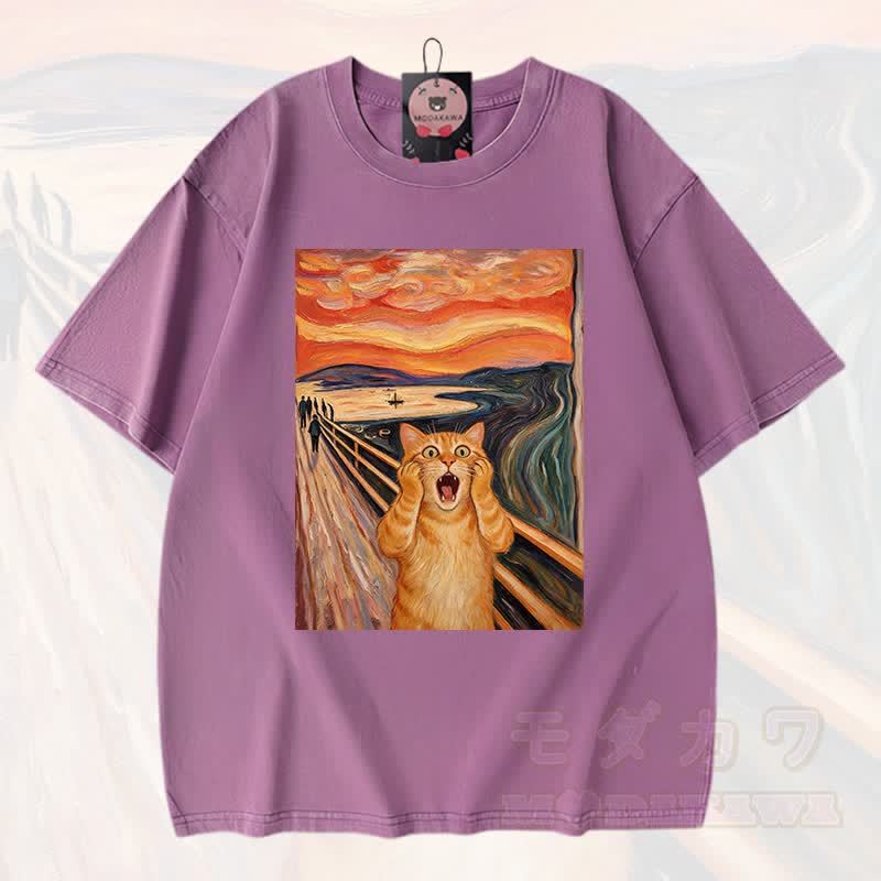 MODAKAWA T-Shirt aus 100 % Baumwolle mit niedlichem Katzenmotiv im Vintage-Stil - Lila - 3XL - image 6