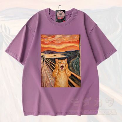 MODAKAWA T-Shirt aus 100 % Baumwolle mit niedlichem Katzenmotiv im Vintage-Stil - Lila - 3XL - image 6
